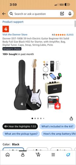 Donner DST-100B 39 Inch Electric Guitar Beginner Kit