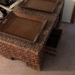 Wicker Coffee Table With 4 Drawers 