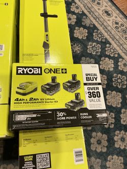 Bundle Ryobi battery string trimmer and power scrubber.