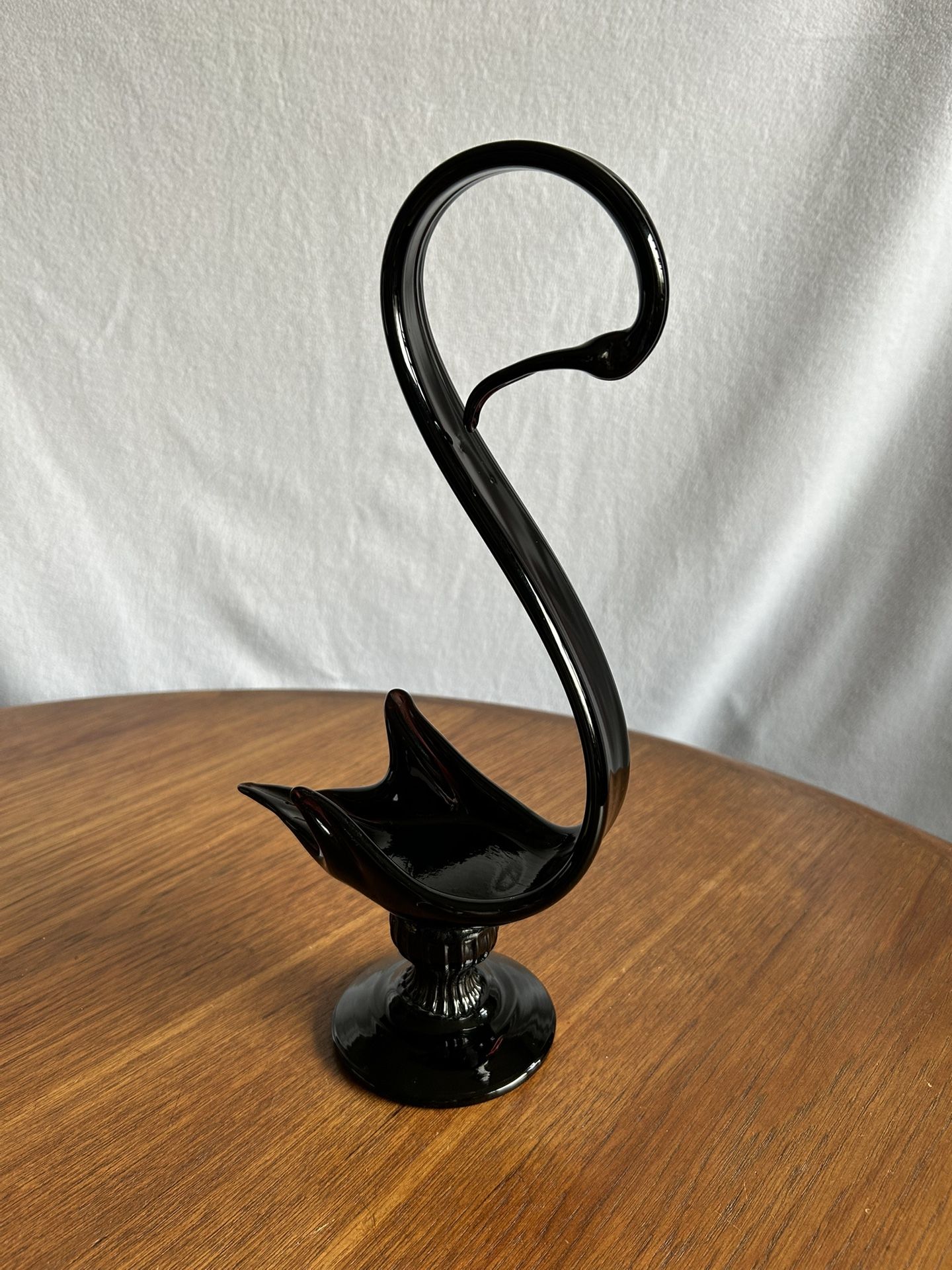 Vintage MCM Black Glass Swan Bird