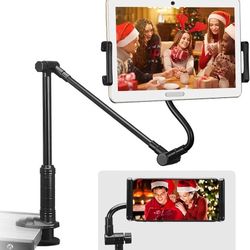 Aqonsie Phone Holder Bed Gooseneck Mount Clip with 360° Rotation Flexible & Hard Arm Bracket Compatible with iPad,Tablet,4-14" Phones, Foldable Tablet