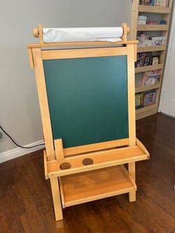 KidKraft Deluxe Wooden Easel with Chalkboard and Dry Erase Surfaces, Paper Roll and Paint Cups