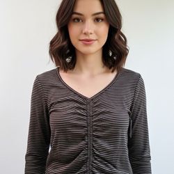 Women Striped Front Ruched Crop Top 