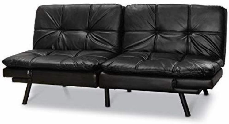 Black leather like futon sofa memory foam adjustable like new
