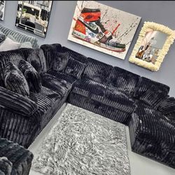 BRAND NEW BLACK CORDUROY SECTIONAL POP-UP SLEEPER SAME DAY DELIVERY 