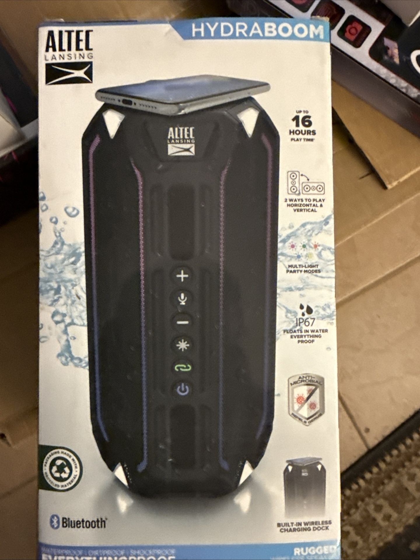 Altec Lansing HydraBoom Bluetooth Speaker w/ Built-in Wireless Charging Dock NEW