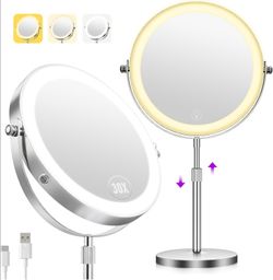NEW - Makeup Mirror with Lights 30X Double Sided Magnifying