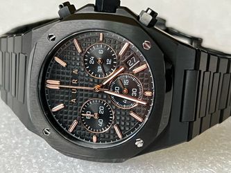 integrated bracelet AURA CHRONOGRAPH 001: BLACK/ROSE 40mm,  PVD 316L Stainless Steel, Seiko VK63 Quartz, Sapphire Crystal, Integrated Bracelet