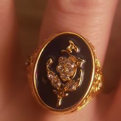 Men's Vintage Blue Enamel Sterling Silver Filled Antique Gold Ring - Size 8