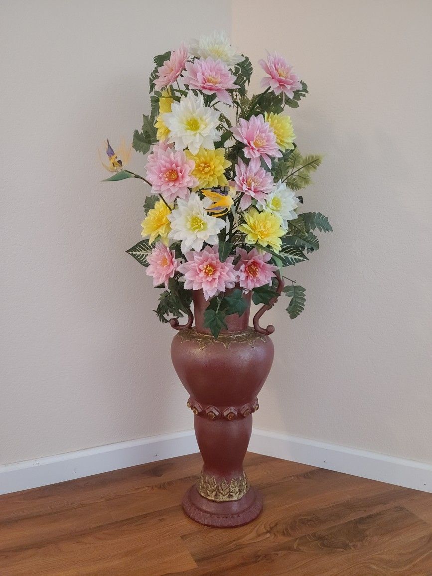 Floor Vase with Faux Floral Arrangement