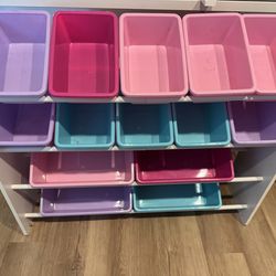 Toy Organizer with 16 Plastic Bins