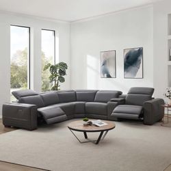 Aiden & Ivy Furniture Karson Leather Power Reclining Sectional with Power Headrests $2299.99