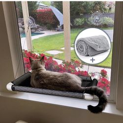 Cat Window Perch - Cat Hammocks for Window with Plush Pad, Space Saving Cat Bed, Pet Resting Seat Safety Holds Two Large Cats, Providing All Around 36