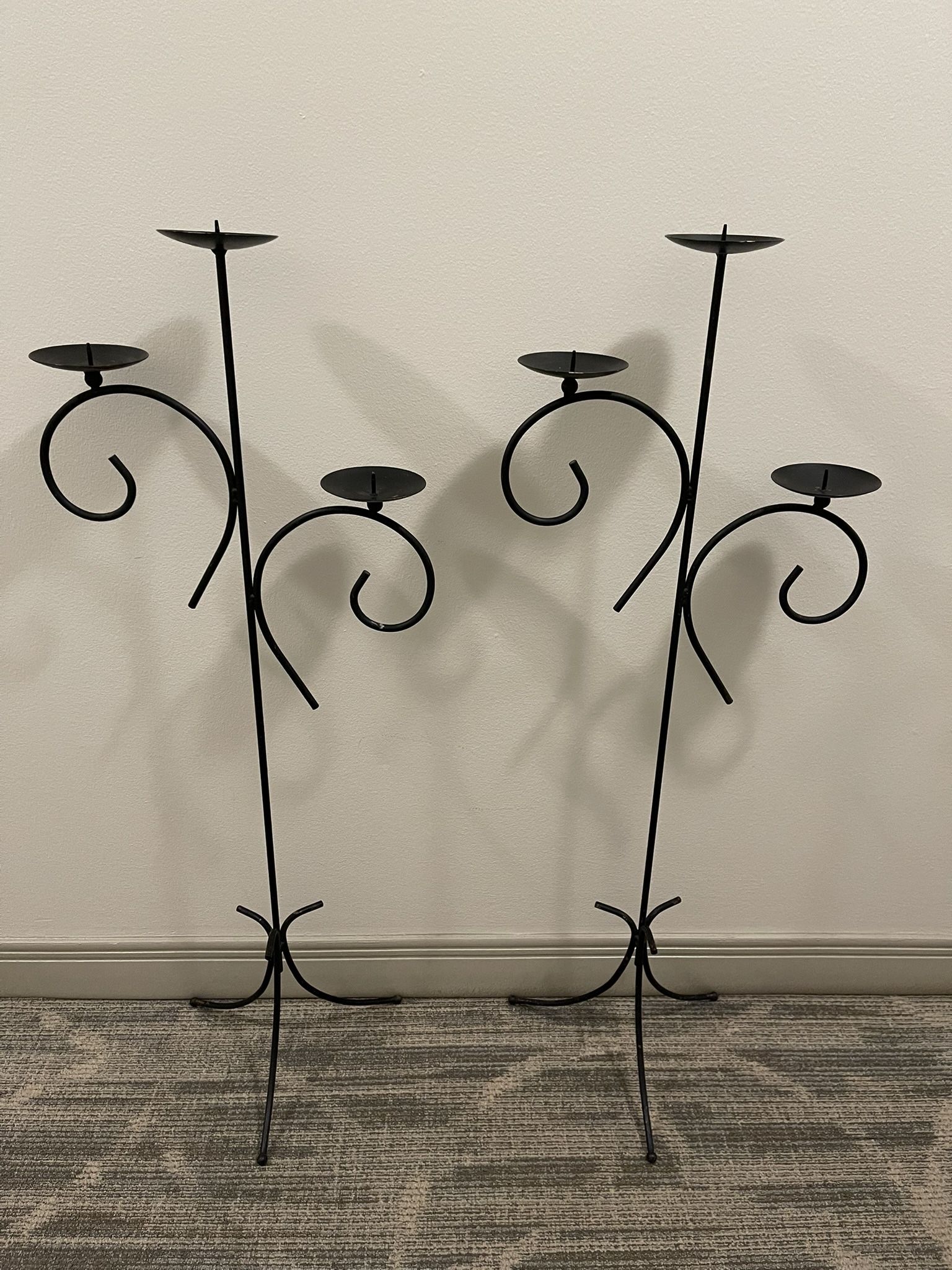 Two (2) Floor-Standing 3-PILLAR CANDLE HOLDERS - firm posted price.