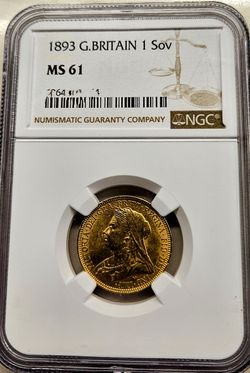 Gold Coin - SOVEREIGN G. Britain Queen Victoria 1893 MS61 NGC