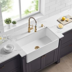 33” white farmhouse kitchen sink 
