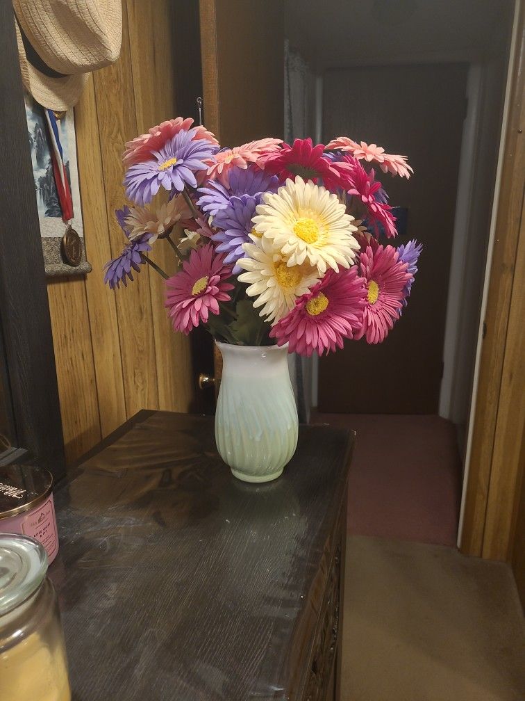 Ceramic Vase With Fake Flowers