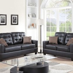 Brand New Brown Faux Leather Sofa + Loveseat 2PCs Set
