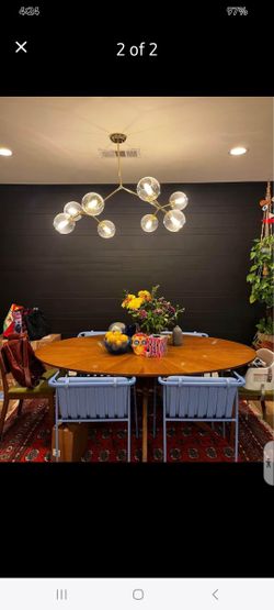 Nuevo Atom 8-Light Clear Gold Glass Geometric Globe Island Pendant Midcentury Modern