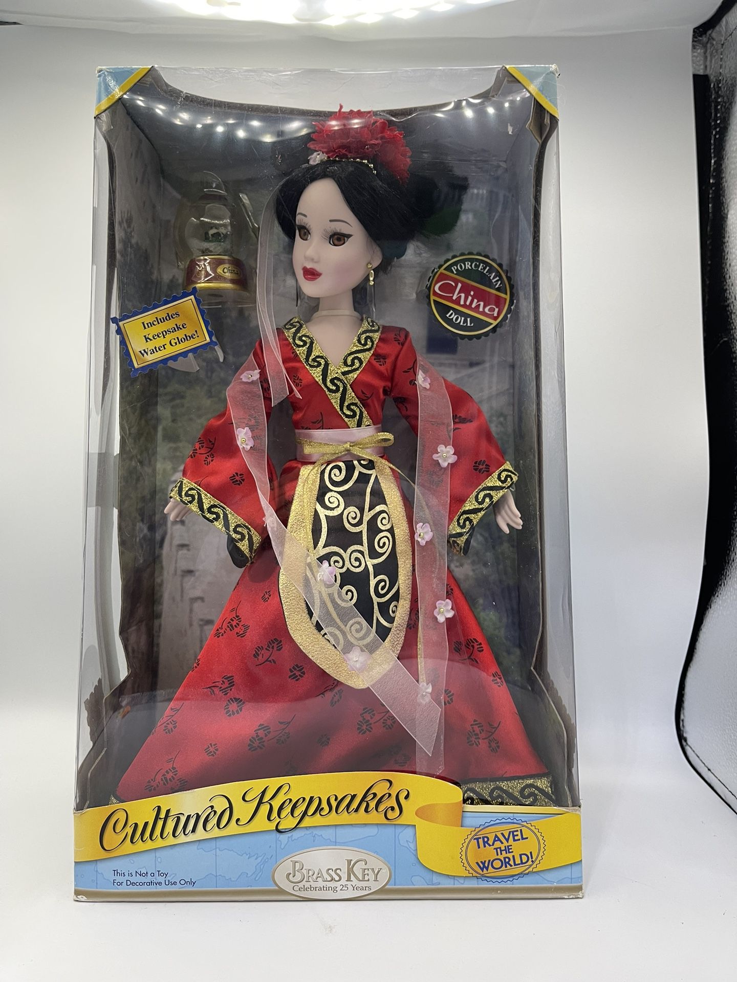 Brass Key Cultured Keepsakes Porcelain China Doll Keepsake Water Globe Height 16