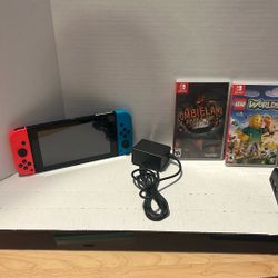 Nintendo Switch With Three Games And Case 