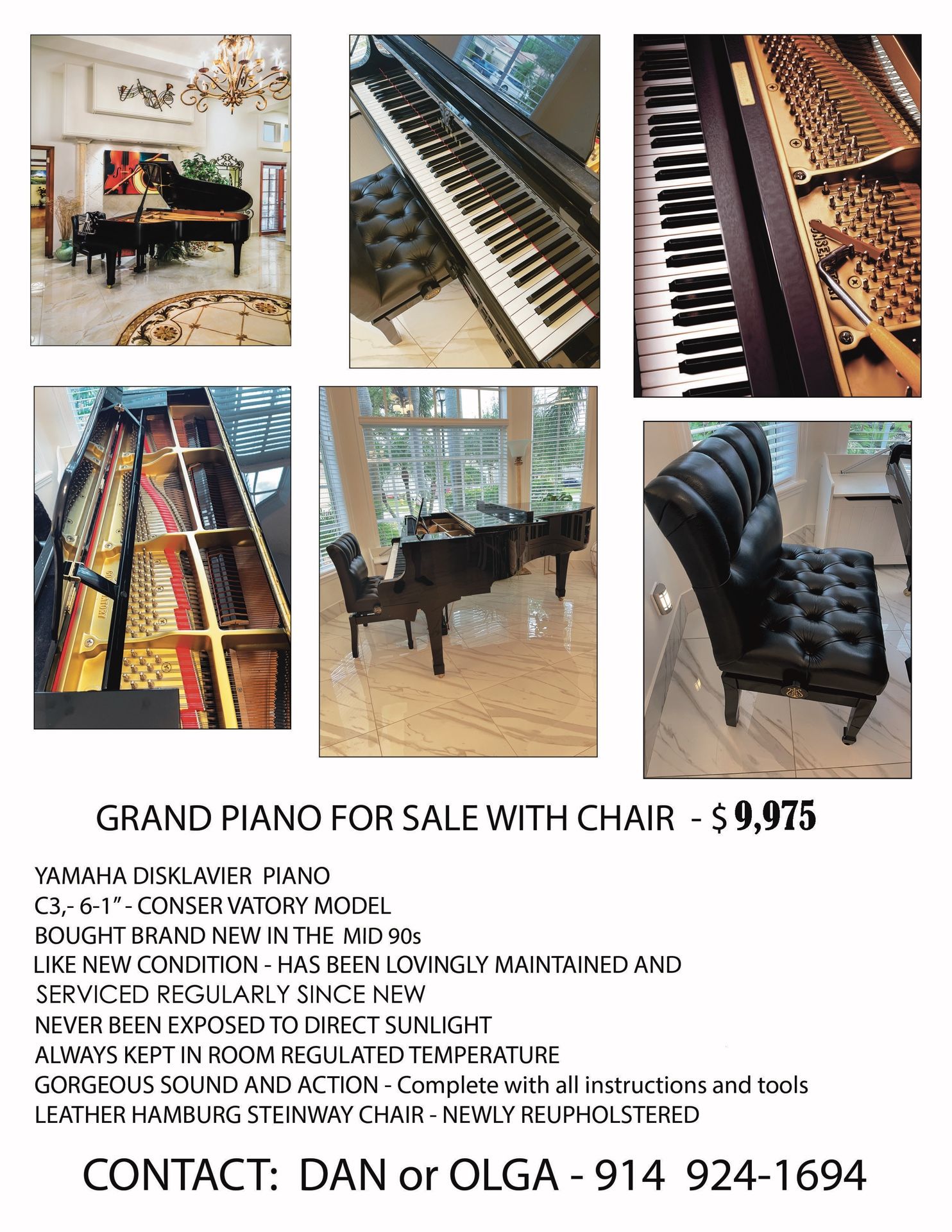 Grand Piano Great Condition, Includes Matching Chair