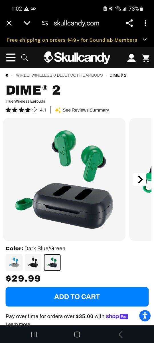Skullcandy Dime True Wireless Earbuds Brand New No Box As Pictured
