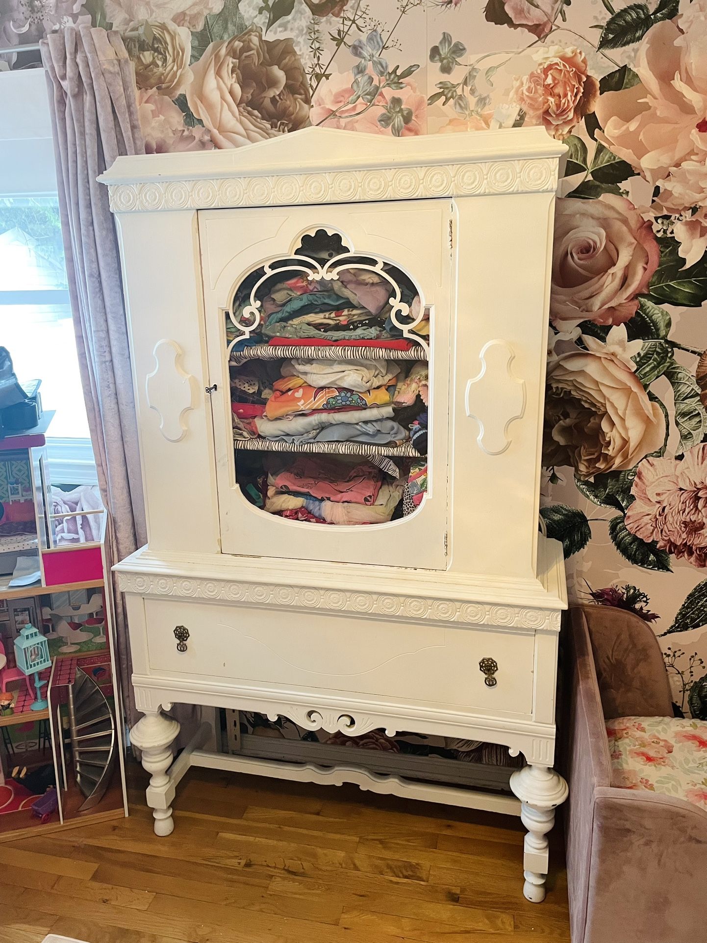 Vintage Antique French Provincial Shabby Chic Armoire Cabinet Girls Bedroom Dresser