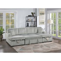 Jumbo Corduroy Convertible Sectional Sleeper Sofa And 2 Chaise Storage