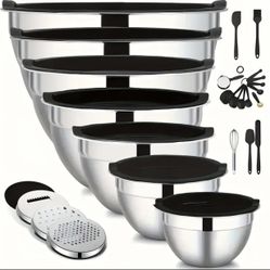 Brand New Black Kitchen Bowl Set With Cover, Shredder, Measuring Cup Etc 