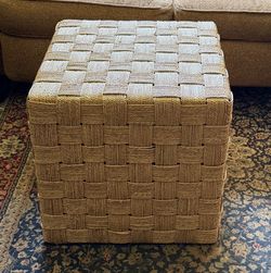 Woven Wicker Checkerboard Cube Ottoman