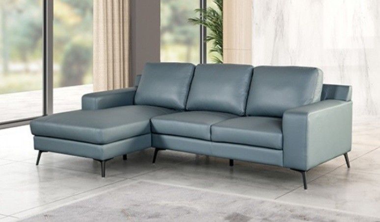 Brand New Blue Leather Modern Style Sectional Sofa