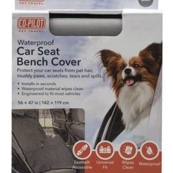 Co-Pilot Gray Waterproof Bench StyleDog Car Seat Cover, seatbelt accessible