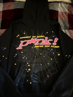 PINK SP5DER Hoodie, Black&Pink, large