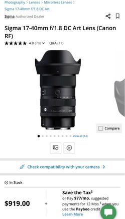 Sigma 17-40mm f/1.8 DC Art Lens (Canon RF)