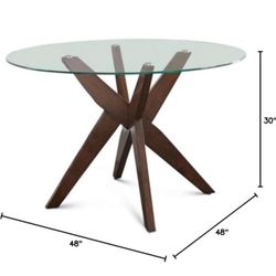 Glass Top Wooden Dining Table 48" Round Tempered Glass