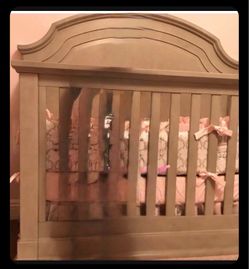 Grey baby toddler crib with conversion kit 4 to 1