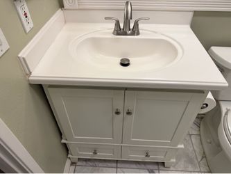 30” White Vanity Integrated Sink, Incudes Faucet & Toilet Roll Holder
