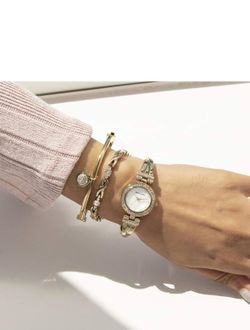 Anne Klein Women's Premium Crystal Accented Bangle Watch and Bracelet Set