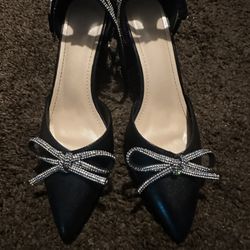 Black Heels With Diamond Bow