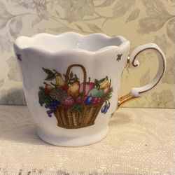 Vintage Porcelain Espresso Cup Fruit Basket Design