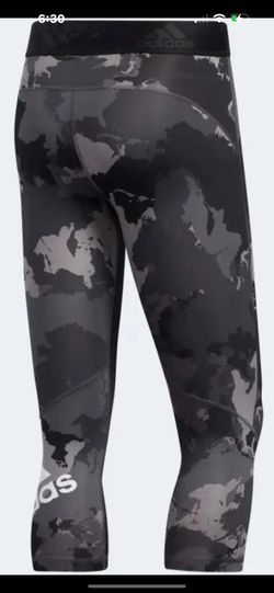 ADIDAS Men's Black Alphaskin Camo 3/4 Leggings Size Large Fu1507 Black/grey