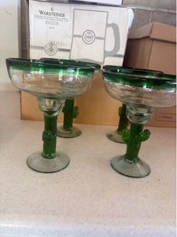 Set of 4 Cactus Stem Margarita Glasses – Hand-Blown Style