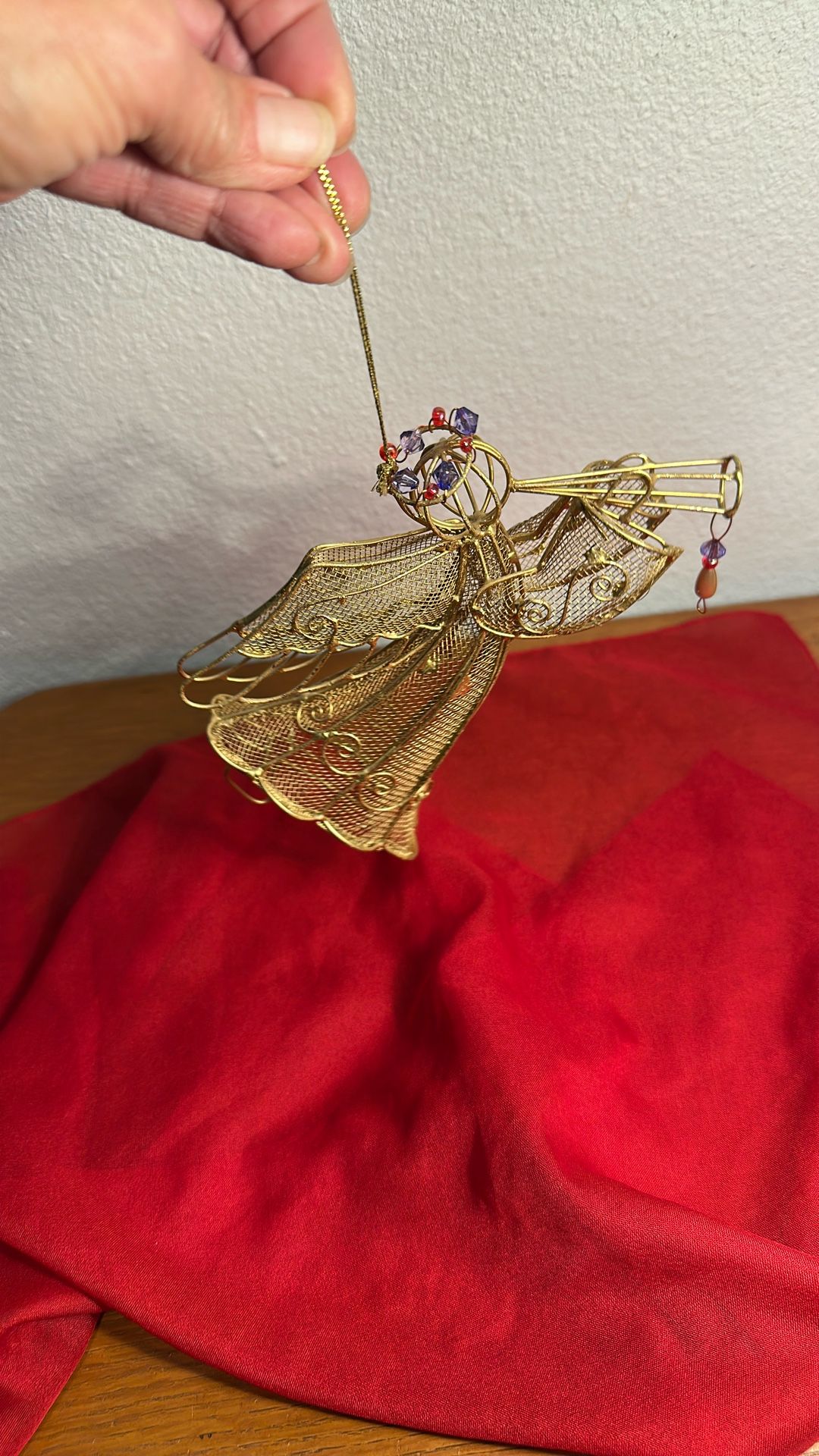 Wire Mesh Angel Playing Trumpet Ornament