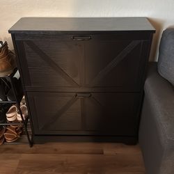 Shoe Cabinet, Shoe Storage Cabinet for Entryway with 2 Flip Drawers, Narrow Farmhouse Shoe Organizer Cabinet, Slim Shoe Rack Cabinet, 31.5in Black