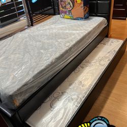 Twin Leather Bed Frame Dark With Trundle New 