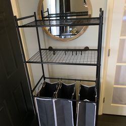Laundry Sorter 3 Section Rolling Laundry Hamper Cart with 2 Shelfs Shelves Large