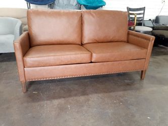New assembled modern sofa nailhead trim brown faux leather see pictures for dimensions