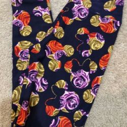 LuLaRoe OS Leggings Disney Mickey & Minnie Mouse Red Purple & Gold Roses