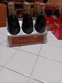 Vintage Coca-Cola Metal Carrier with Glass Bottles